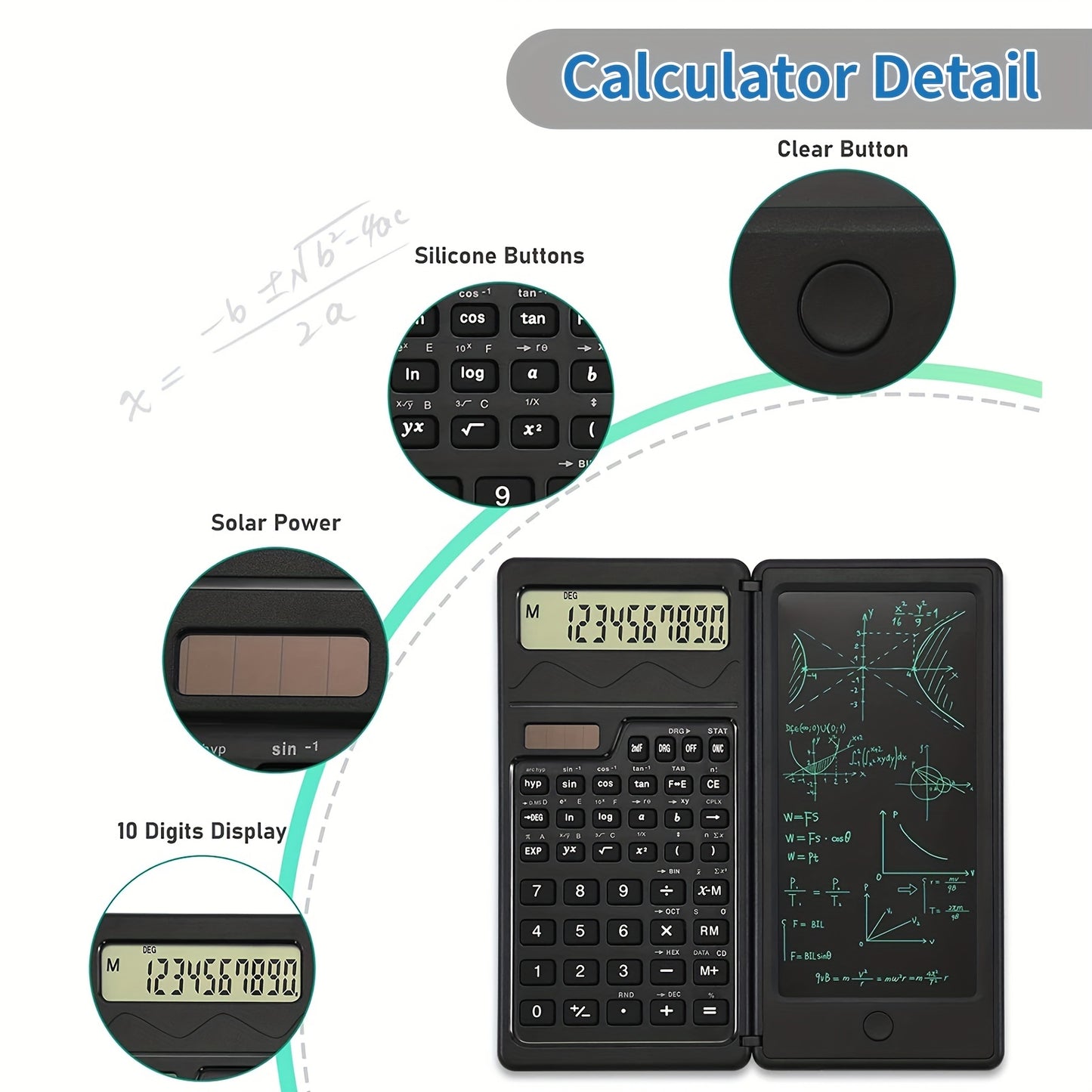 Scientific Calculators10-Digit LCD Display Foldable Calculator With Handwriting board, Solar and Battery Dual Power supply for Teacher, Engineer