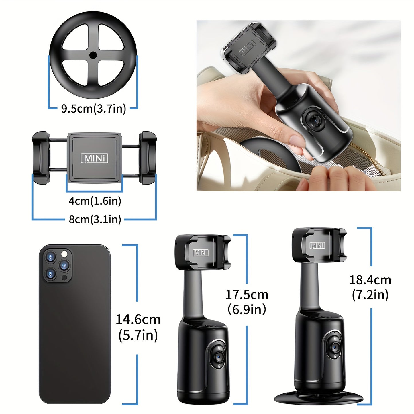 Auto Tracking Phone Holder, Auto Face Tracking Tripod, Portable All-in-one Smart Selfie Stick 360 Rotation Fast Face & Object Tracking Cameraman Robot Mount For Phone Video Vlog Live Streaming