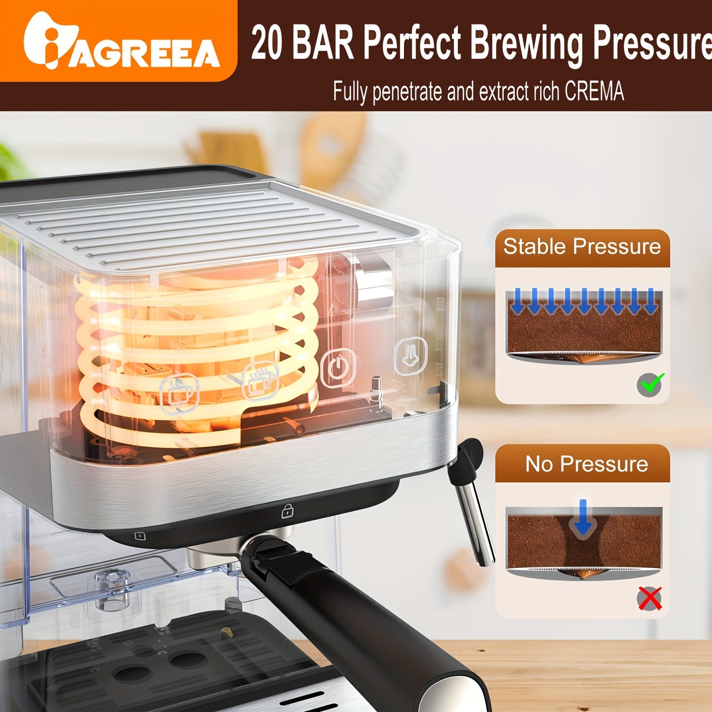 IAGREEA Espresso Machine With Milk Frothing