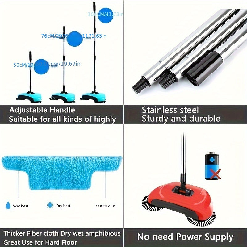 1set, 3 In 1 Multifunctional Hand Push Sweeper, Vacuum Cleaner, Hand Push Sweeping And Moping Machine, To Remove Garbage, Pet Hair