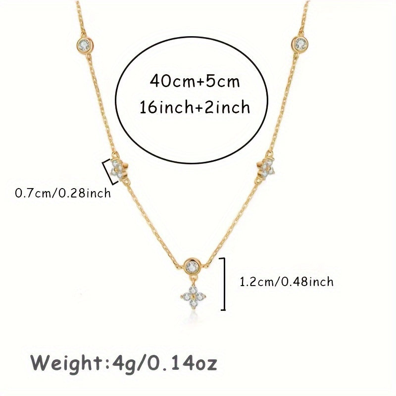 Four-leaf Clover & Round Shape Zircon Chain Necklace For Women