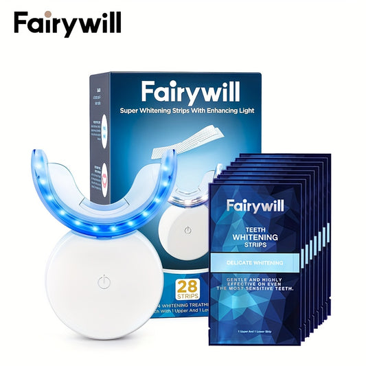 Fairywill Teeth Whitening Kit With LED Light, 28 White Strips For Sensitive Teeth With Rechargeable Teeth Whitener Case