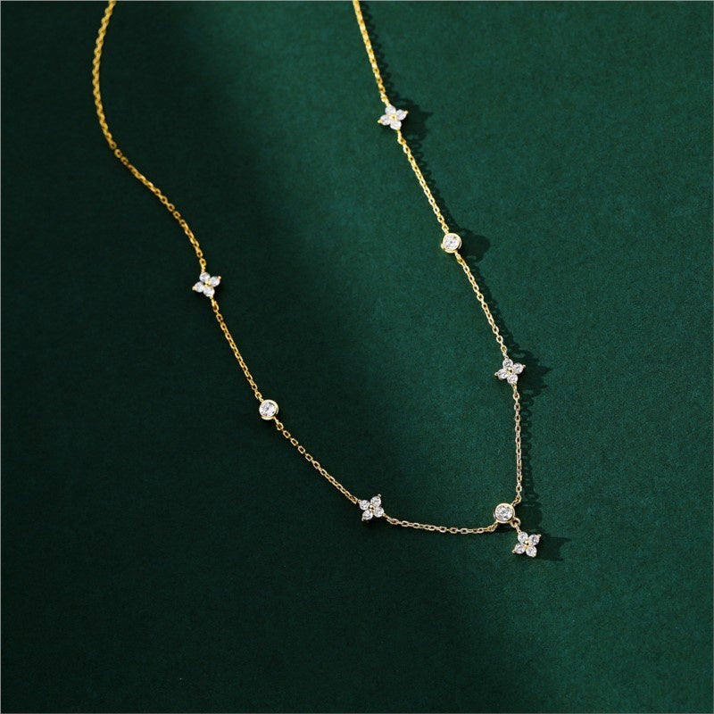 Four-leaf Clover & Round Shape Zircon Chain Necklace For Women