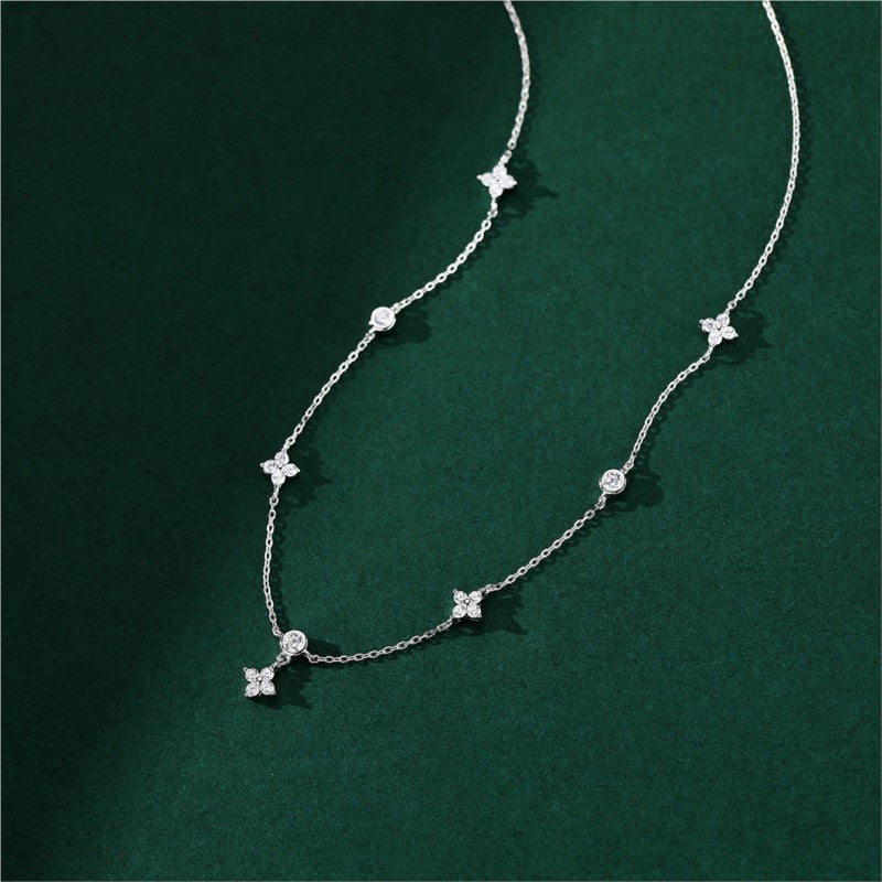 Four-leaf Clover & Round Shape Zircon Chain Necklace For Women