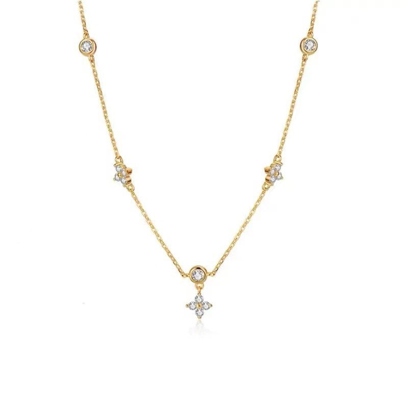 Four-leaf Clover & Round Shape Zircon Chain Necklace For Women