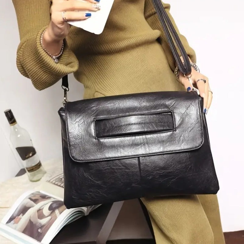 Retro PU Leather Clutch Bag, Large Capacity Crossbody Bag, Flap Laptop Handbag For Macbook