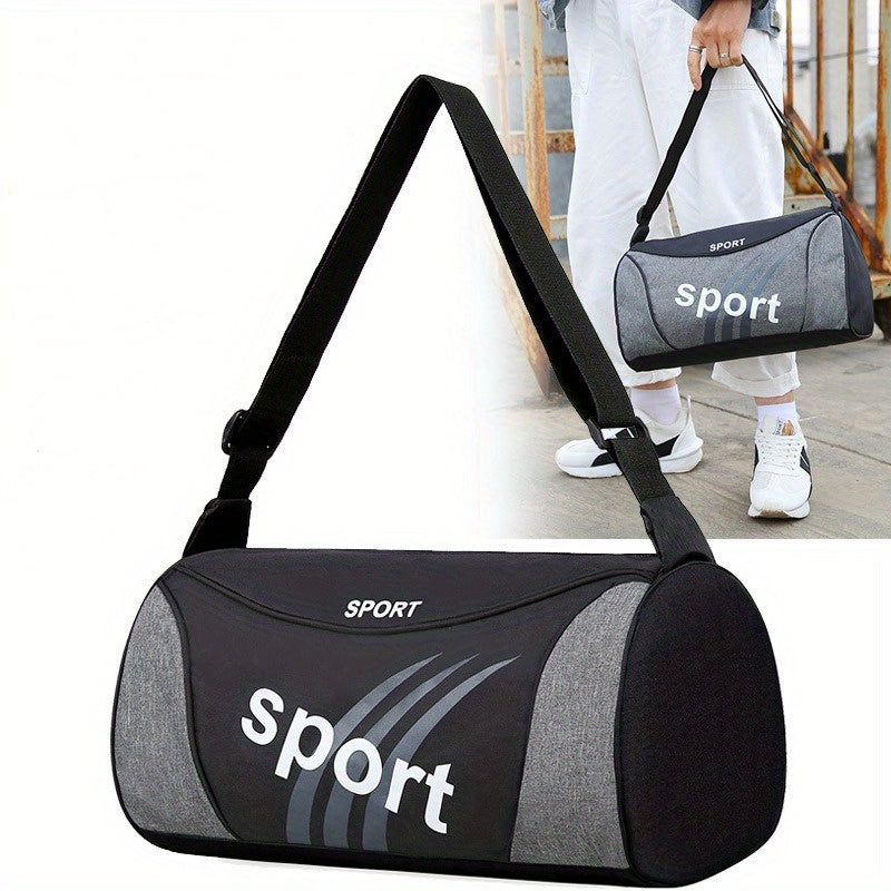 Simple Letter Pattern Colorblock Sports Bag, Large Capacity Zipper Duffle Bag, Lightweight Overnight Bag