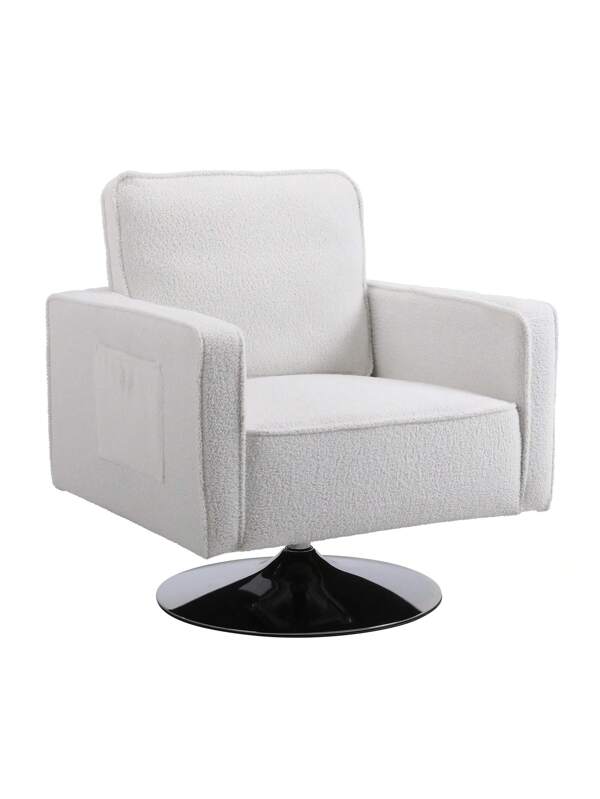 Modern Teddy Fabric Swivel Accent Chair ,Comfy Armchair With 360 Degree Swiveling For Living Room, Bedroom, Reading Room, Home Office (White) 94662