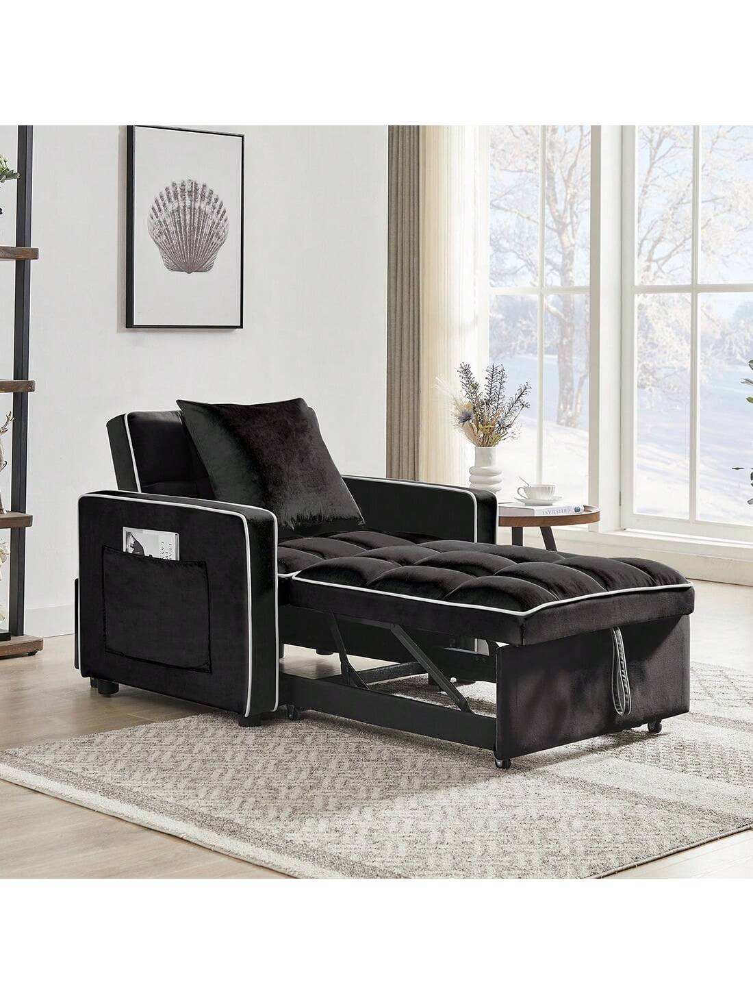 Modern Convertible Futon Folding Sofa Bed, 3-In-1 Multi-Functional Sleeper Velvet Chair Bed, Adjustable Backrest Into A Sofa Recliner For Living Room Bedroom Apartment Small Space