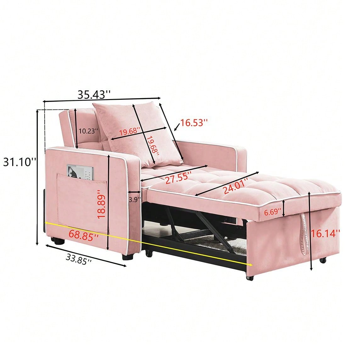 Modern Convertible Futon Folding Sofa Bed, 3-In-1 Multi-Functional Sleeper Velvet Chair Bed, Adjustable Backrest Into A Sofa Recliner For Living Room Bedroom Apartment Small Space