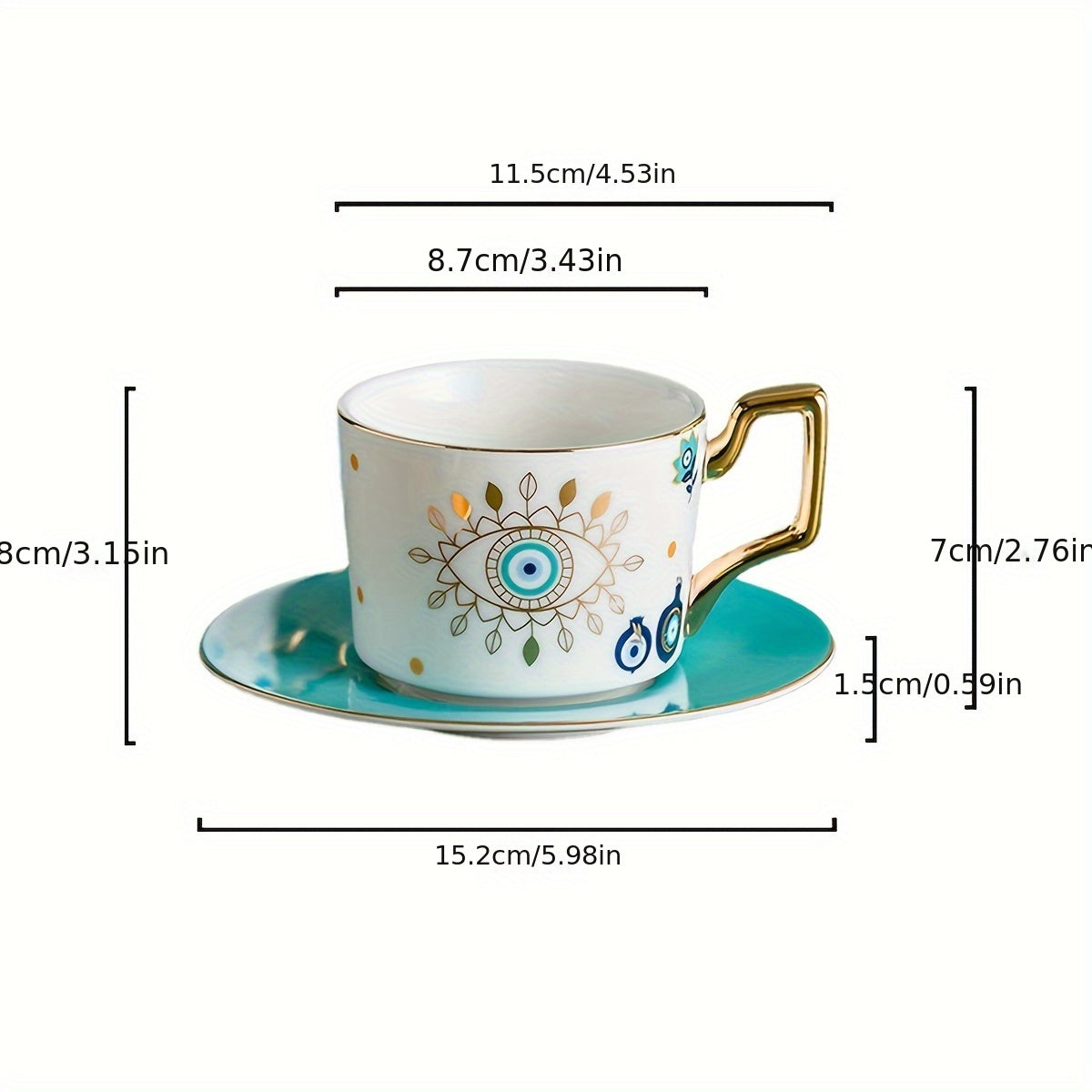 Set, Evil Eye Teacup And Saucer, Ceramic Coffee Cup And Saucer Plate, Nordic Style Drinking Cups For Breakfast, Tea Party, Afternoon Tea, Home, Garden, Restaurant And More, Summer Winter Drinkware