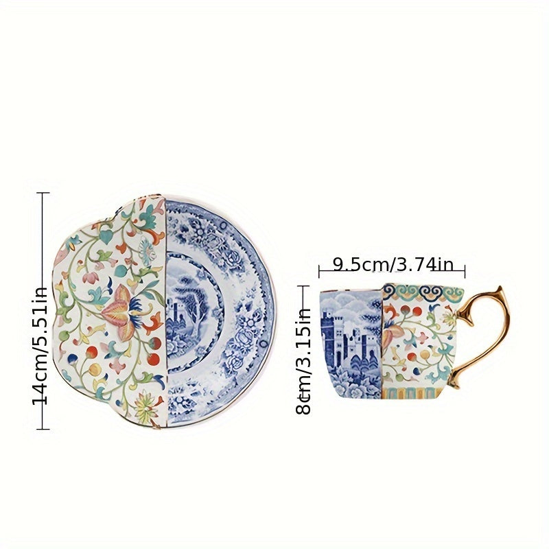 Set, Creative Vintage Painting Teacup And Saucer, Ceramic Coffee Cup And Saucer Plate, European Style Drinking Cups For Breakfast, Tea Party, Afternoon Tea, Home, Garden, Restaurant And More, Summer Winter Drinkware