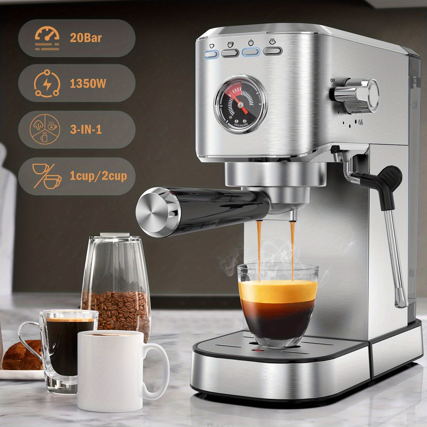 IAGREEA Espresso Machine With Milk Frothing