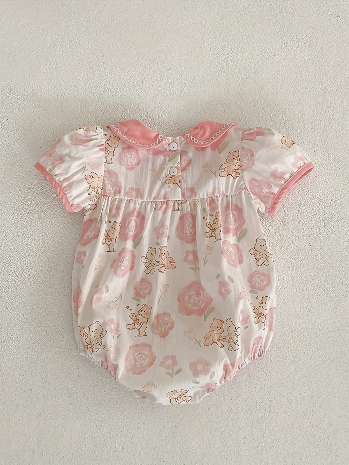 Adorable Bear & Flowers Print Baby Onesie - Soft & Breathable Summer Clothes for Girls