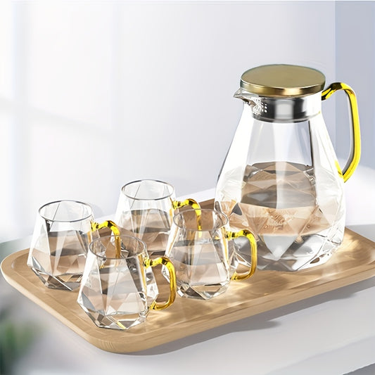 Set, 1pc 60.87oz Glass Pitcher And 4pcs 11.83oz Glass Cups, Heat Resistant Heavy Duty Drink Pitcher, Clear Water Glass, For Coffee, Juice, Tea, Milk, And More, Suitable As Gifts