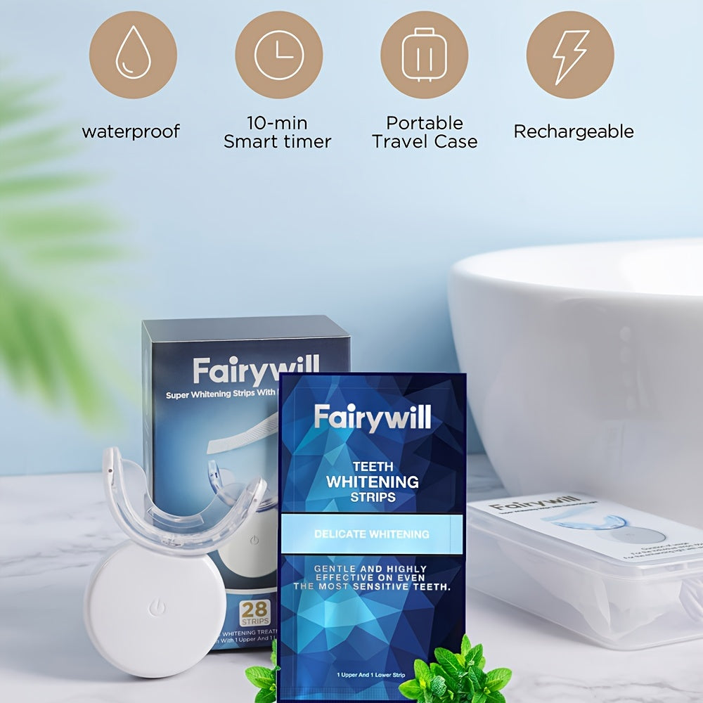 Fairywill Teeth Whitening Kit With LED Light, 28 White Strips For Sensitive Teeth With Rechargeable Teeth Whitener Case