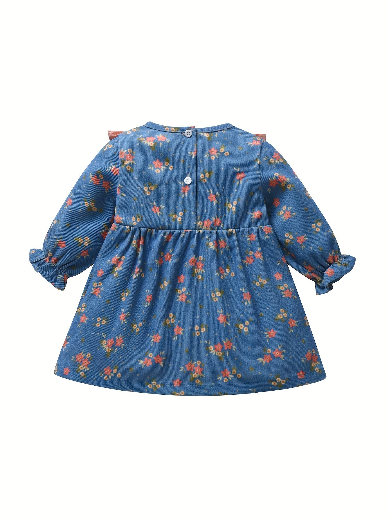 Spring Spring Autumn Newborn Infant Baby Girl Girls Long Sleeve Floral Print Ruffle Denim Dress With Headband Set, Baby Girl Fashion Princess Skirt Baby Clothes