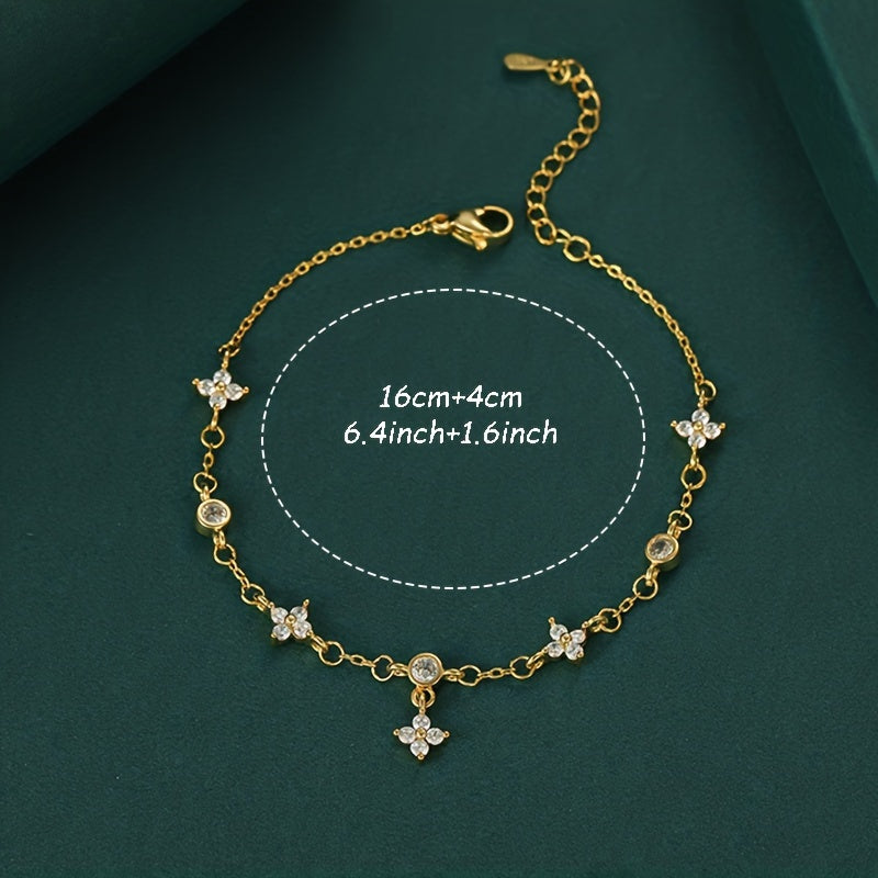 Four-leaf Clover & Round Shape Zircon Chain Necklace For Women