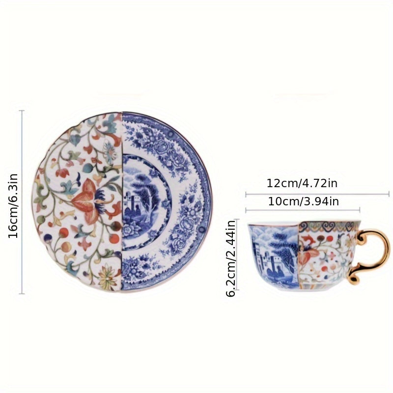 Set, Creative Vintage Painting Teacup And Saucer, Ceramic Coffee Cup And Saucer Plate, European Style Drinking Cups For Breakfast, Tea Party, Afternoon Tea, Home, Garden, Restaurant And More, Summer Winter Drinkware