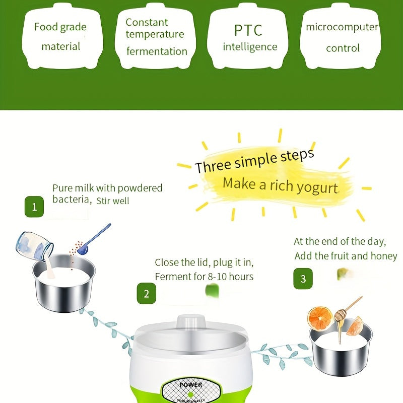 Stainless Steel Digital Yogurt Maker - 1L/35.2OZ Capacity, Fully Automatic, DIY Home Yogurt Container