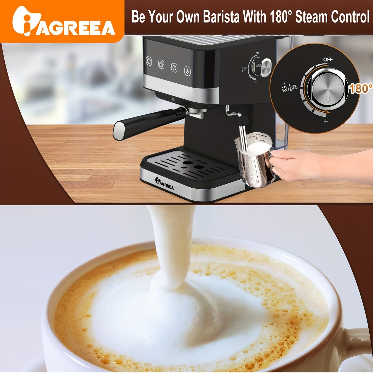 IAGREEA Espresso Machine With Milk Frothing