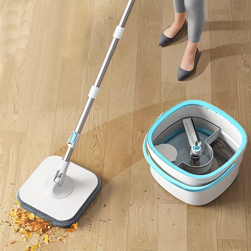 1set, New Sewage Seperation Hand-free Mop With A Rotating Head And A Bucket To Send Three Fiber Cloth Heads Lazy Mopping Artifact Cleans And Separates Dust, Hair And Sewage, Rotating Mop