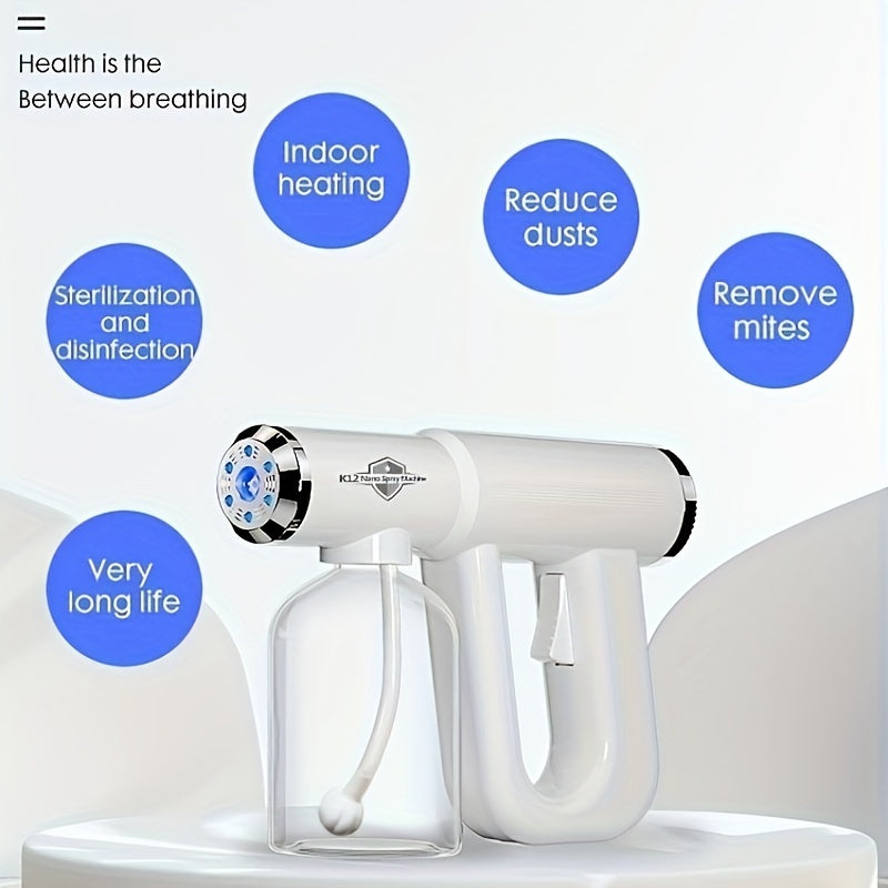 K12 Professional Nano Spray Gun Disinfectant Fogger Machine: Rechargeable Atomizer & Cordless Handheld Nano Steam Gun With Blue Light For Touchless Sanitization