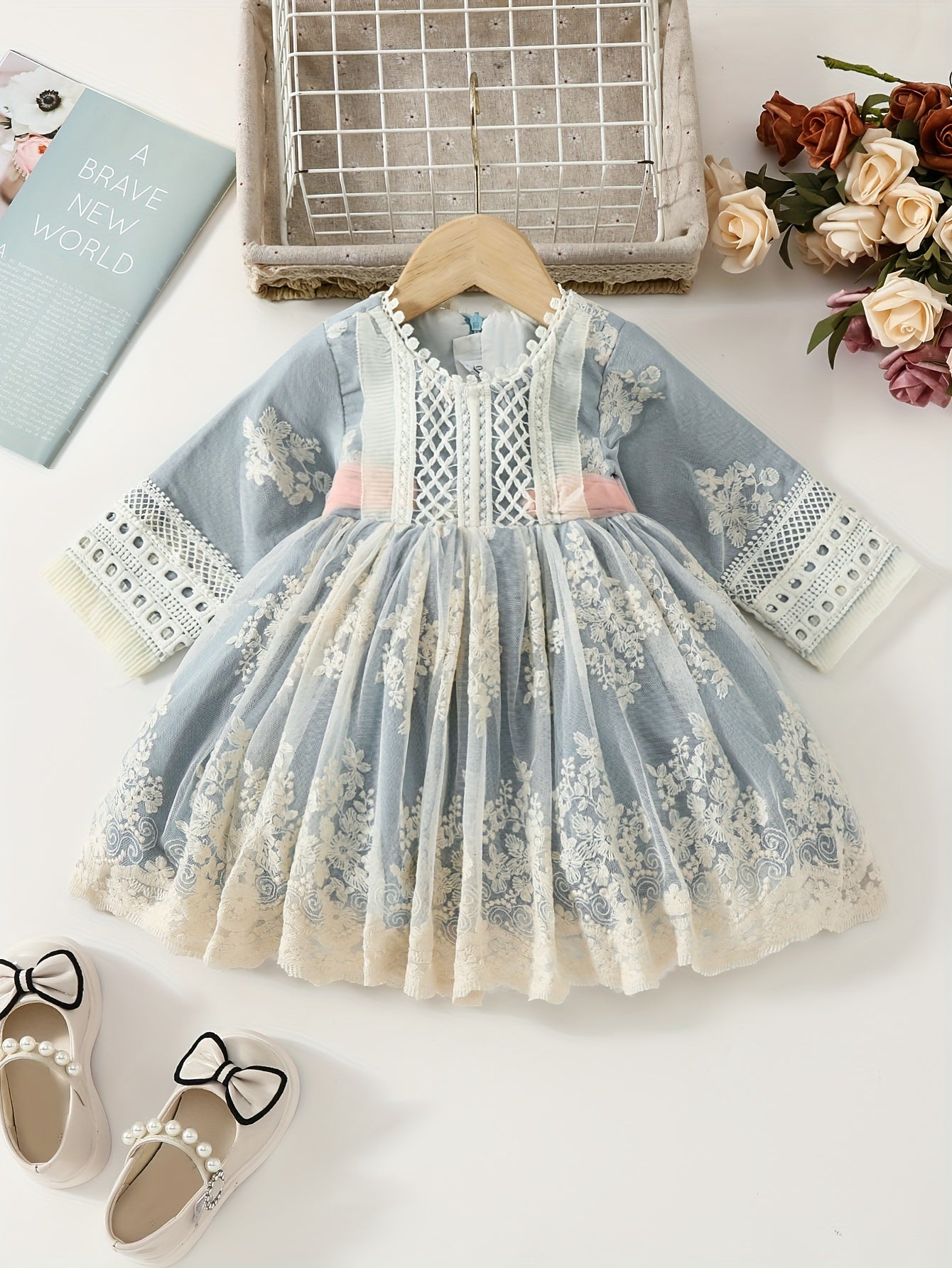 Cute Infant Baby Girls Fashion Lace Floral Embroidery Mesh Princess Dress