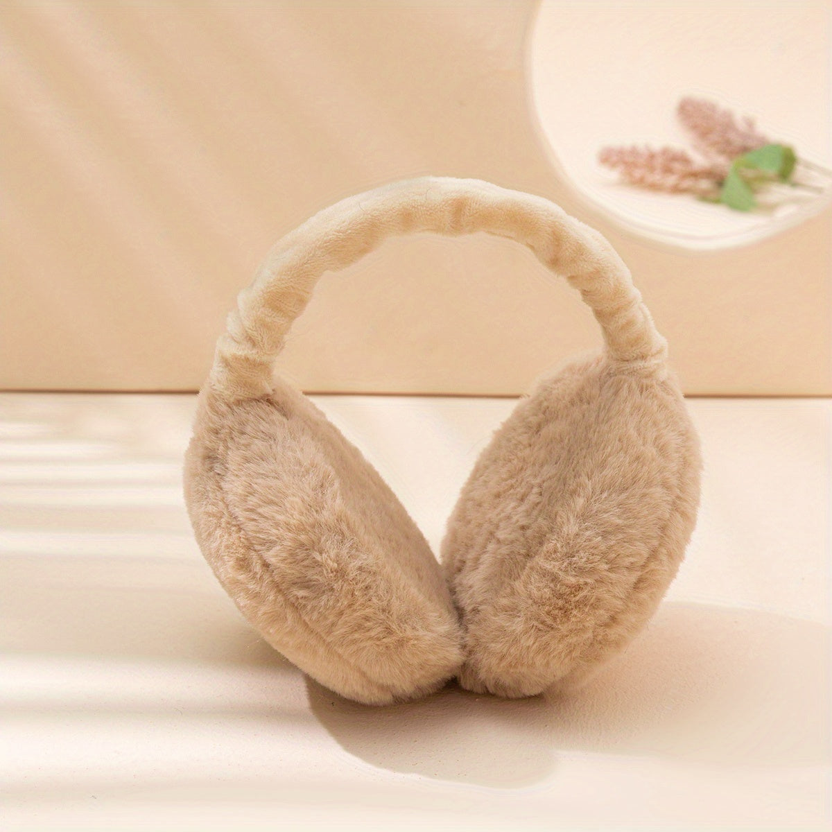 1pc Foldable Earmuffs Solid Color Hamburger Winter Ear Warmer Women Furry Fleece Earmuff Outdoor For Autumn & Winter