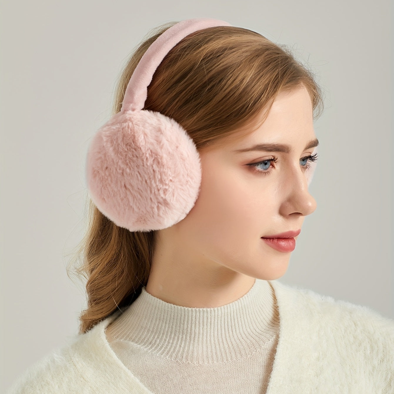 1pc Foldable Earmuffs Solid Color Hamburger Winter Ear Warmer Women Furry Fleece Earmuff Outdoor For Autumn & Winter