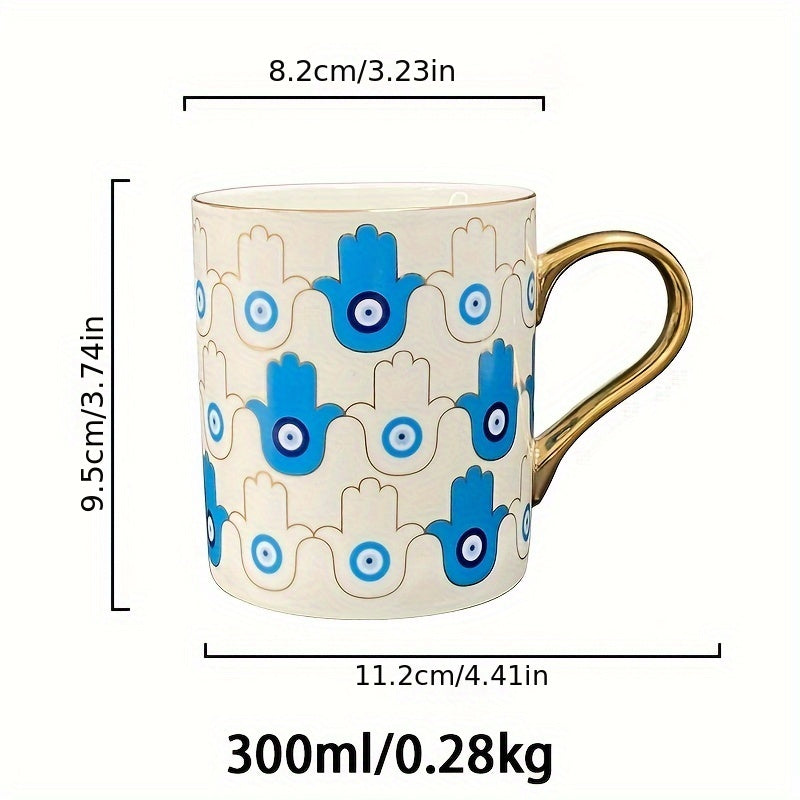 1pc, Nordic Eyes Pattern Coffee Mug, Ceramic Coffee Cups, Water Cups, Summer Winter Drinkware, Gifts