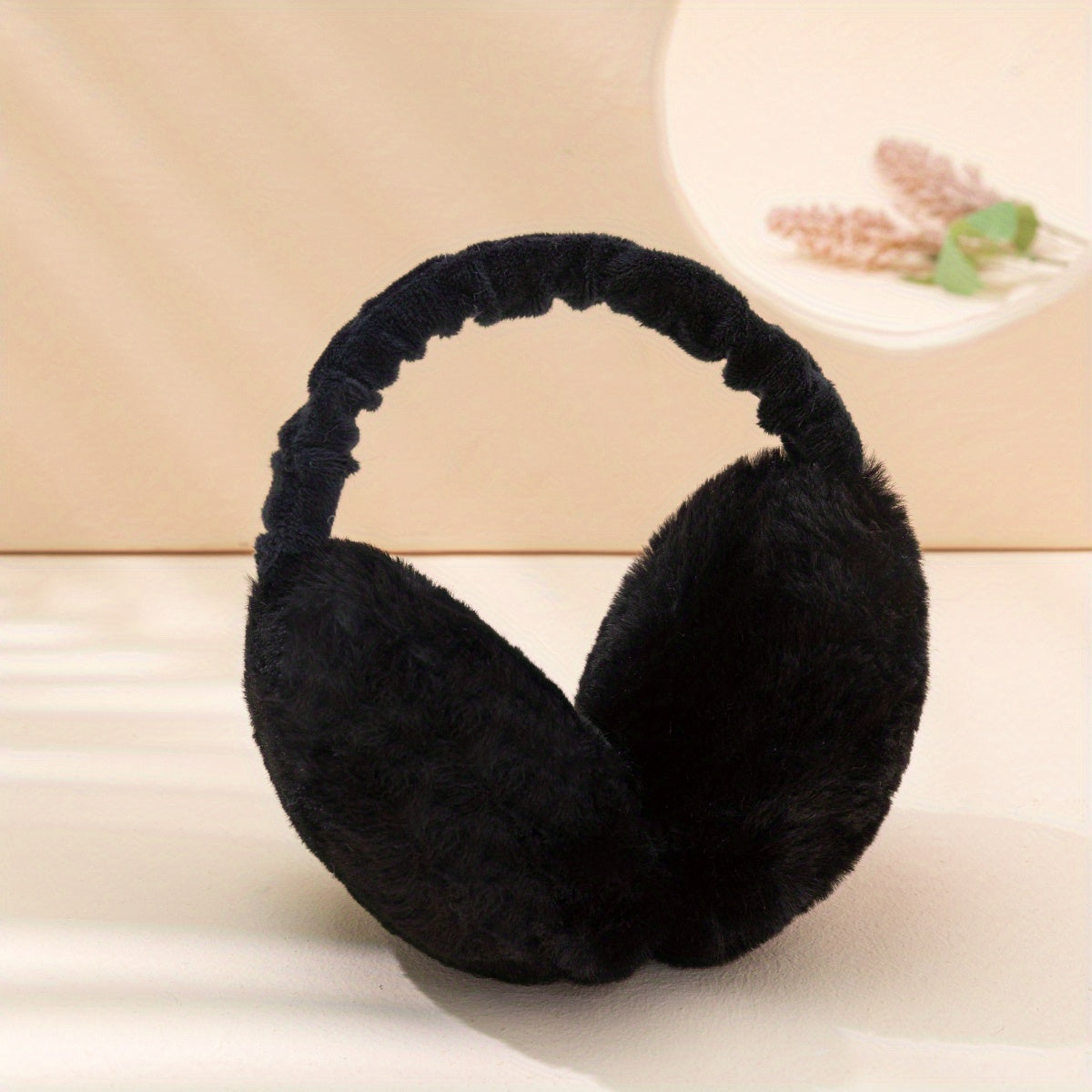 1pc Foldable Earmuffs Solid Color Hamburger Winter Ear Warmer Women Furry Fleece Earmuff Outdoor For Autumn & Winter