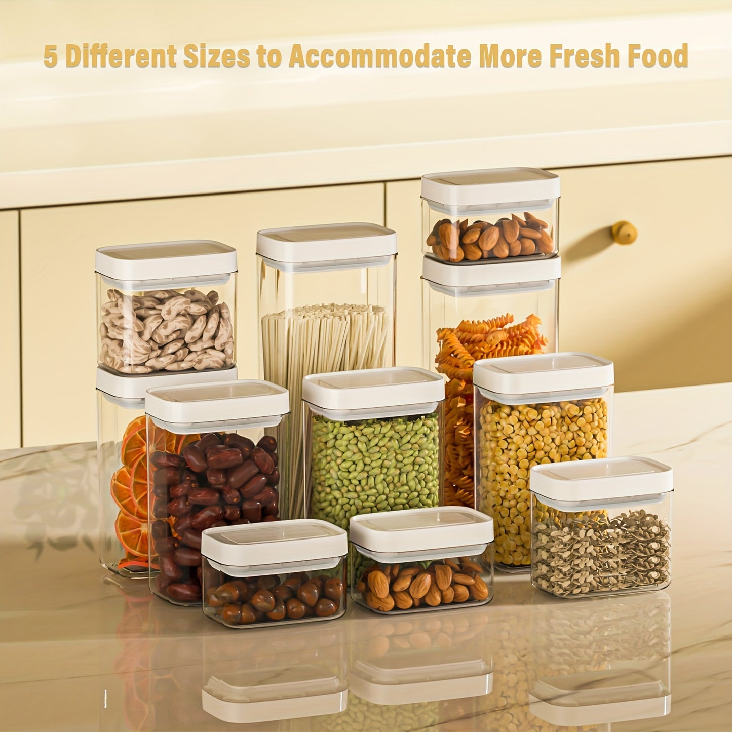 6packs Airtight Food Storage Container Set, BPA Free Clear Plastic Kitchen Pantry Organization Canisters With Leak Proof Lids Including Labels, White