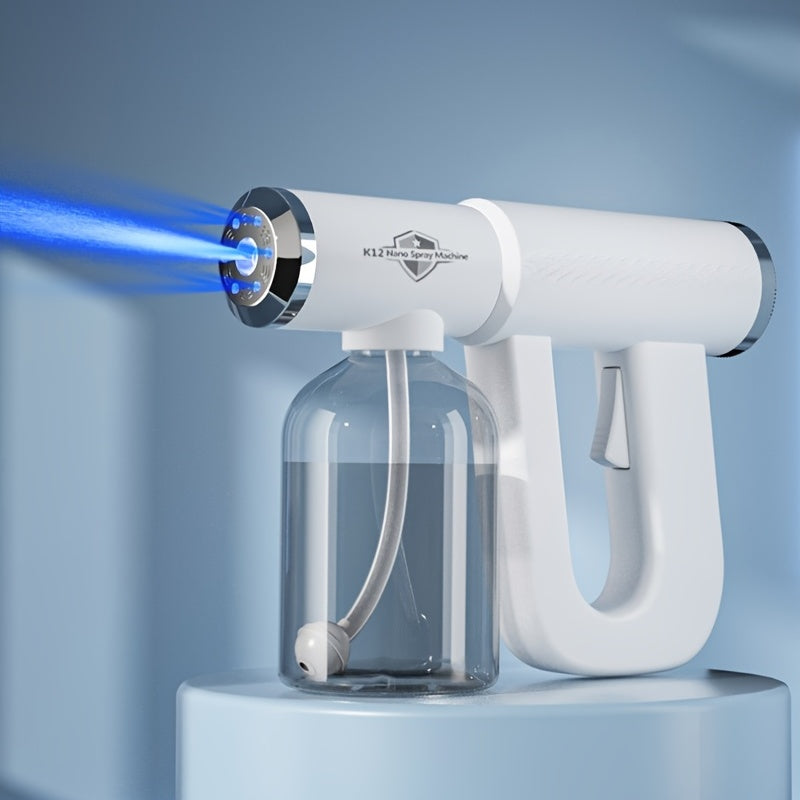 K12 Professional Nano Spray Gun Disinfectant Fogger Machine: Rechargeable Atomizer & Cordless Handheld Nano Steam Gun With Blue Light For Touchless Sanitization