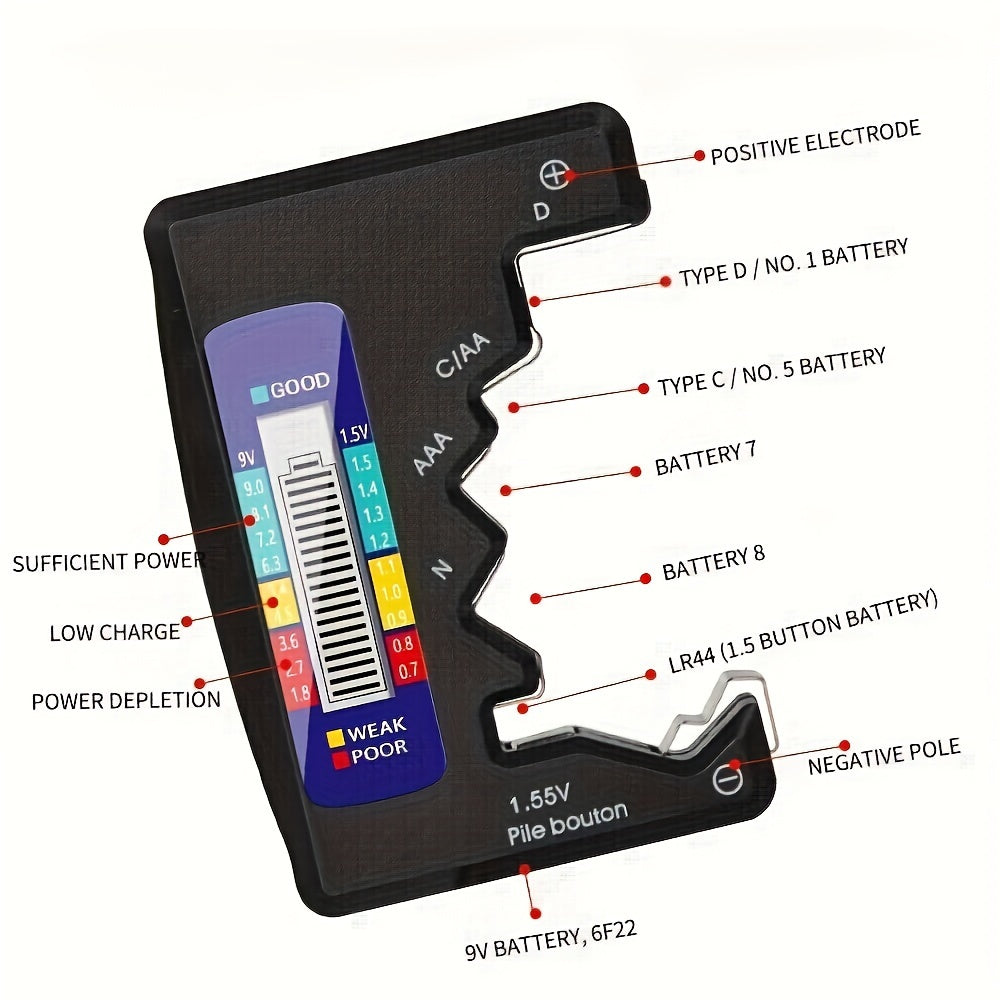 Digital Battery Tester LCD Display AA/AAA/9V/1.5V Button Cell Battery Capacity Check Detector Capacitance Diagnostic Tool