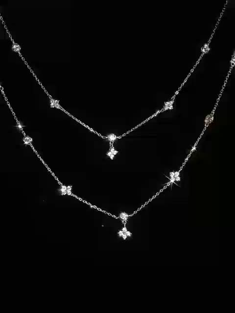 Four-leaf Clover & Round Shape Zircon Chain Necklace For Women