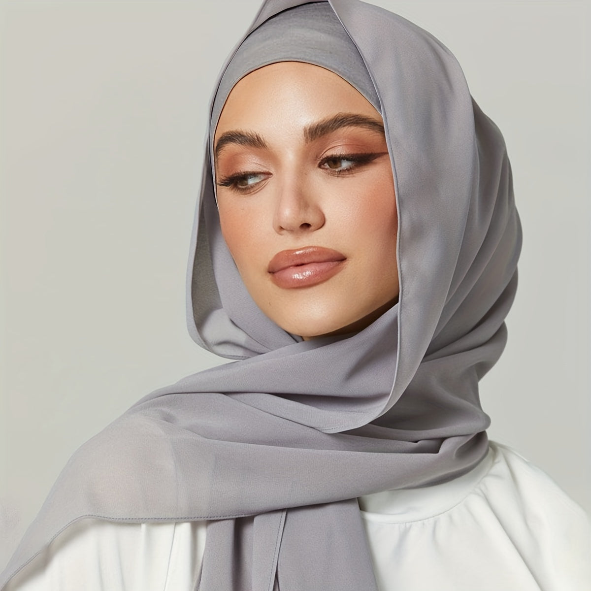 2pcs/set Stylish Elastic Undercap Chiffon Hijab Set Elegant Solid Color Breathable Inner Hijab Cap & Thin Sunscreen Head Wrap Combination