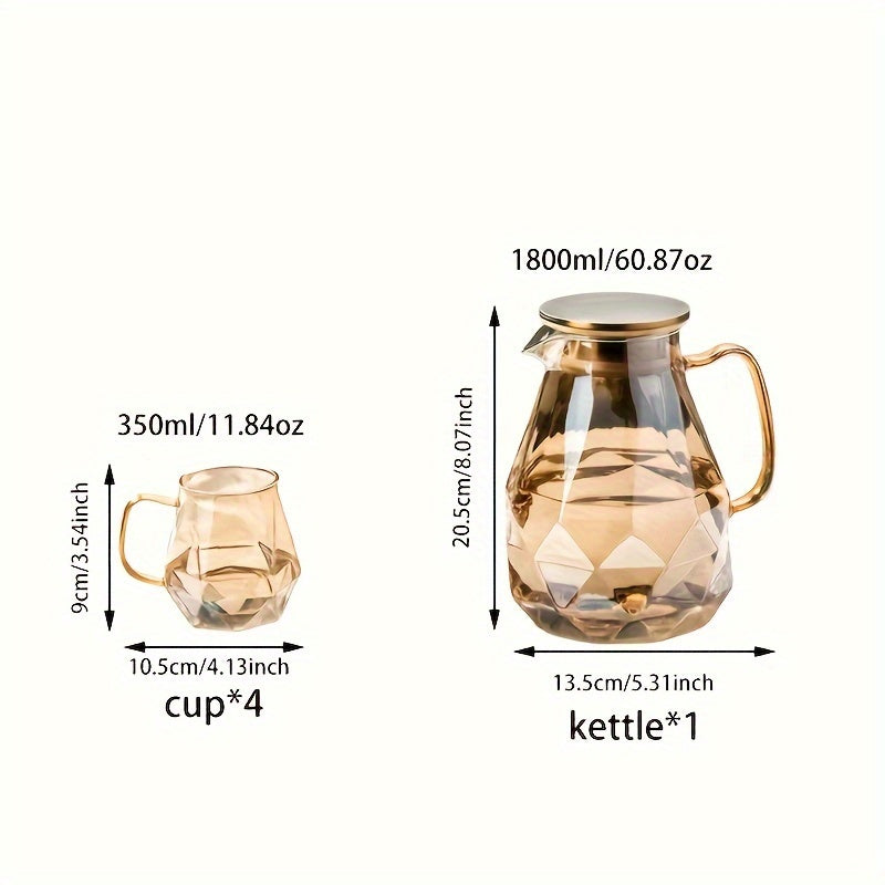 Set, 1pc 60.87oz Glass Pitcher And 4pcs 11.83oz Glass Cups, Heat Resistant Heavy Duty Drink Pitcher, Clear Water Glass, For Coffee, Juice, Tea, Milk, And More, Suitable As Gifts