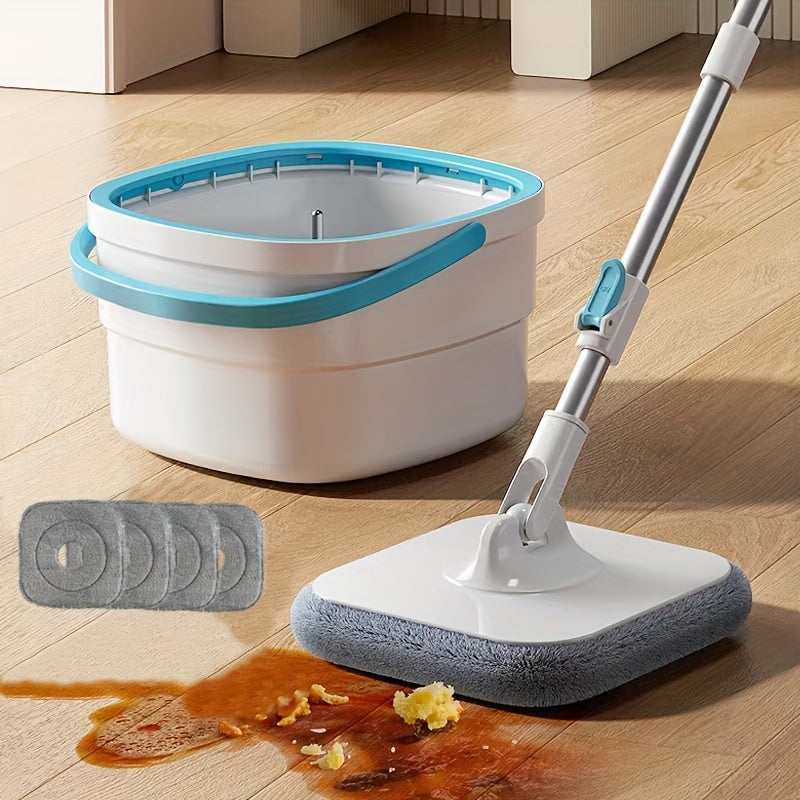 1set, New Sewage Seperation Hand-free Mop With A Rotating Head And A Bucket To Send Three Fiber Cloth Heads Lazy Mopping Artifact Cleans And Separates Dust, Hair And Sewage, Rotating Mop