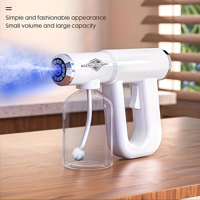 K12 Professional Nano Spray Gun Disinfectant Fogger Machine: Rechargeable Atomizer & Cordless Handheld Nano Steam Gun With Blue Light For Touchless Sanitization