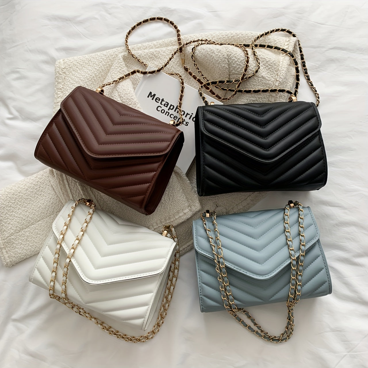 Minimalist Solid Color Quilted Detail Square Bag