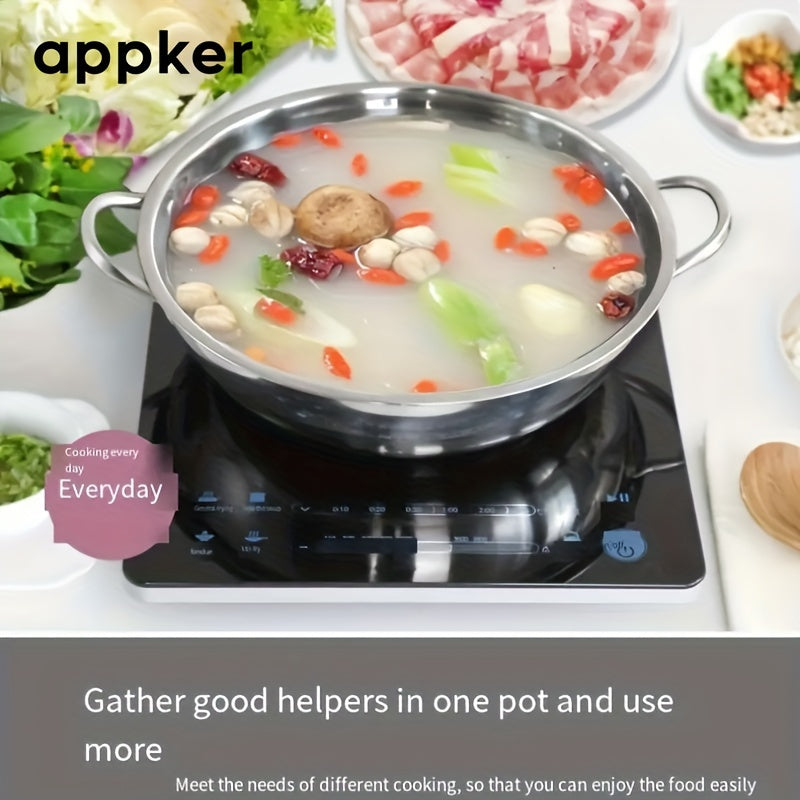 1pc Double-Flavor Ramen Cooker, Stainless Steel Pot With Dual Handles For Electric Induction Cooktop And Gas Stove , Perfect For Quick And Easy Ramen Preparation