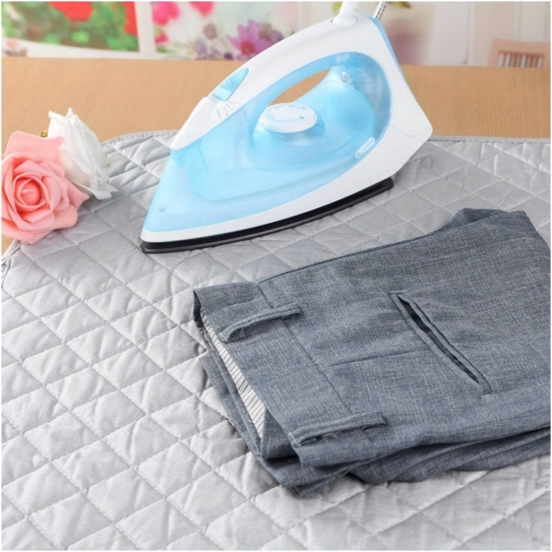 1pc, 33 "X18" Magnetic Ironing Mat, Thick Cotton Coated Silver Ironing Board, Iron Plate Replacement Ironing Board, Cotton Pad Circle Dryer Heat-resistant Pad, Portable Gray Ironing Board Mat, Travel Hotel Dormitory Desktop Ironing Mat