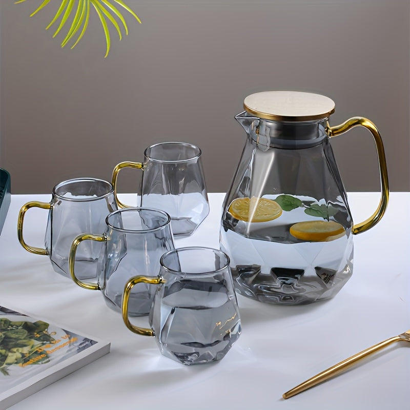 Set, 1pc 60.87oz Glass Pitcher And 4pcs 11.83oz Glass Cups, Heat Resistant Heavy Duty Drink Pitcher, Clear Water Glass, For Coffee, Juice, Tea, Milk, And More, Suitable As Gifts