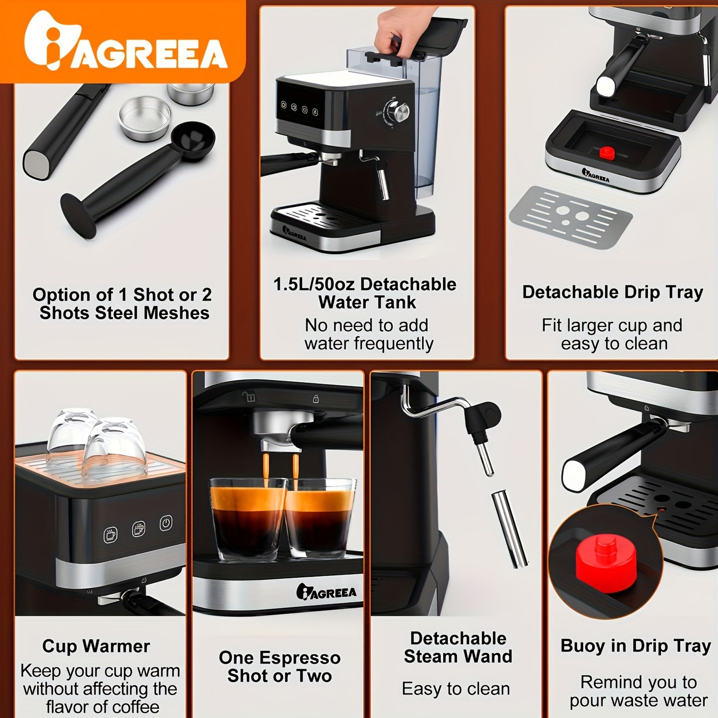 IAGREEA Espresso Machine With Milk Frothing