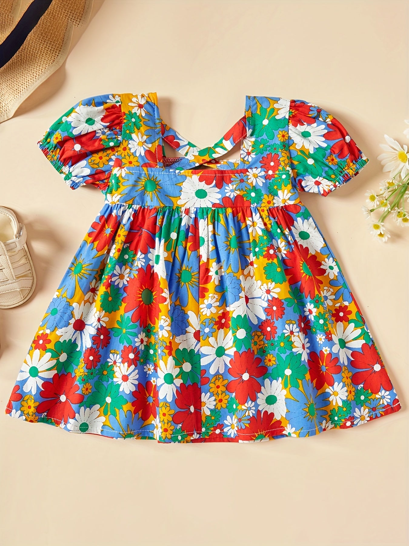 Baby Dress Cute Short Sleeve Flower Print Dress Girl Dress