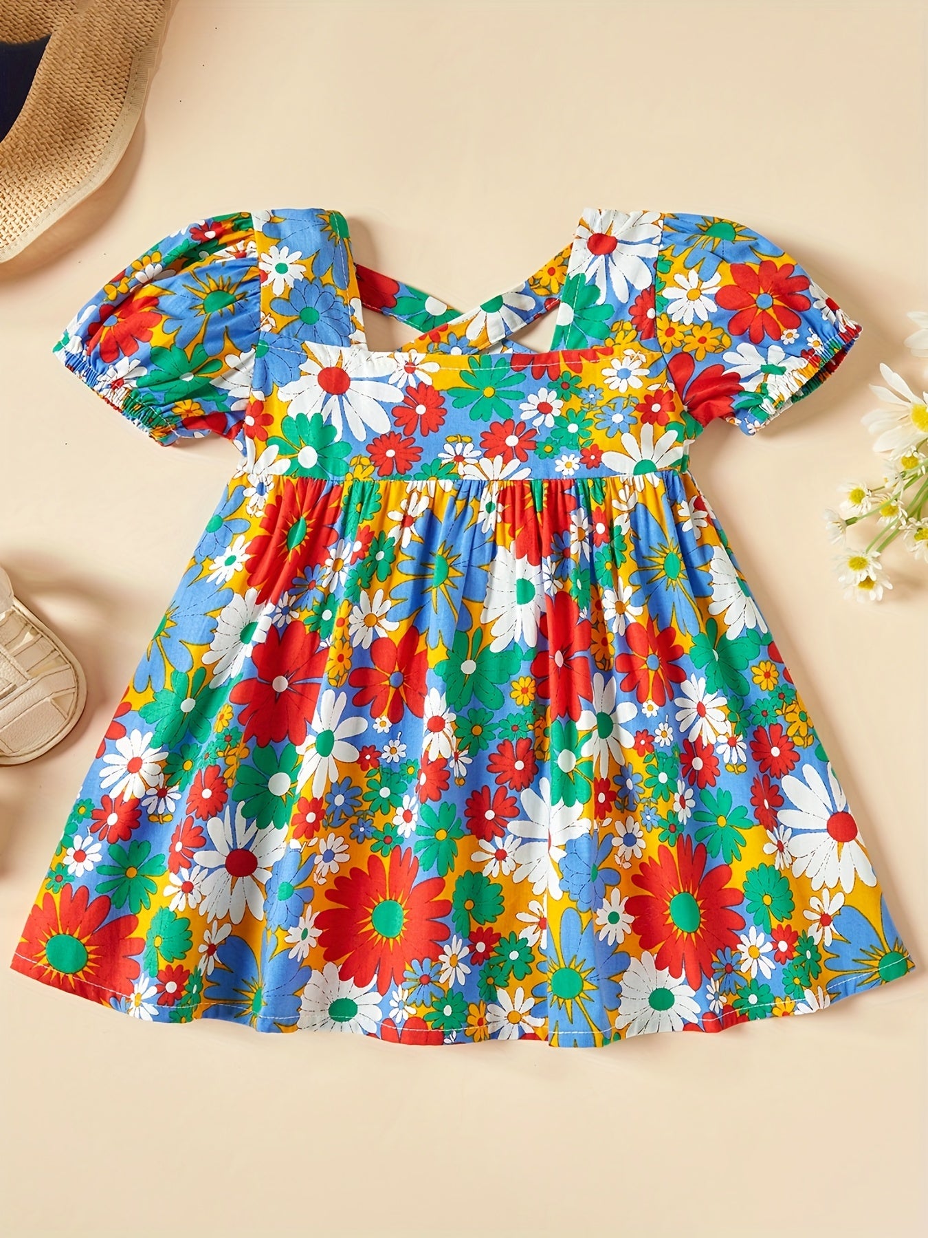 Baby Dress Cute Short Sleeve Flower Print Dress Girl Dress