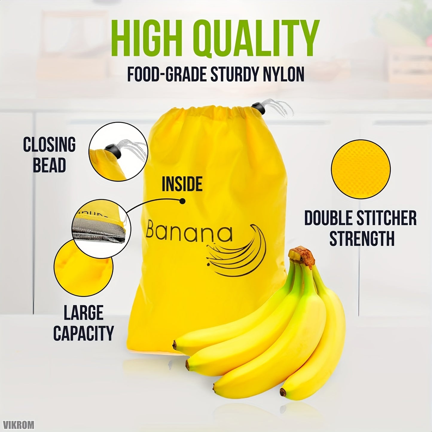 1pc Banana Storage Bag, Reusable Vegetable Fruit Bags, Salad Sack, Refrigerator Storage Bag With Drawstrings, Prevent Ripening, Home Kitchen Supplies