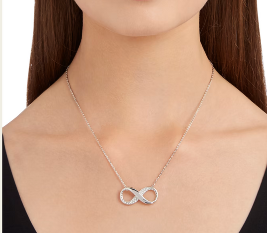 Exist pendant Infinity, White, Rhodium plated