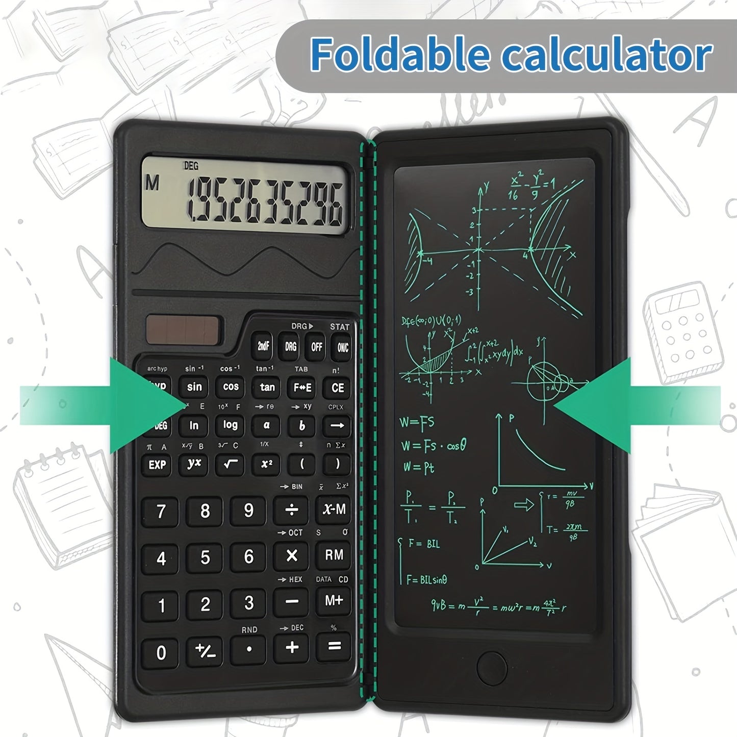 Scientific Calculators10-Digit LCD Display Foldable Calculator With Handwriting board, Solar and Battery Dual Power supply for Teacher, Engineer